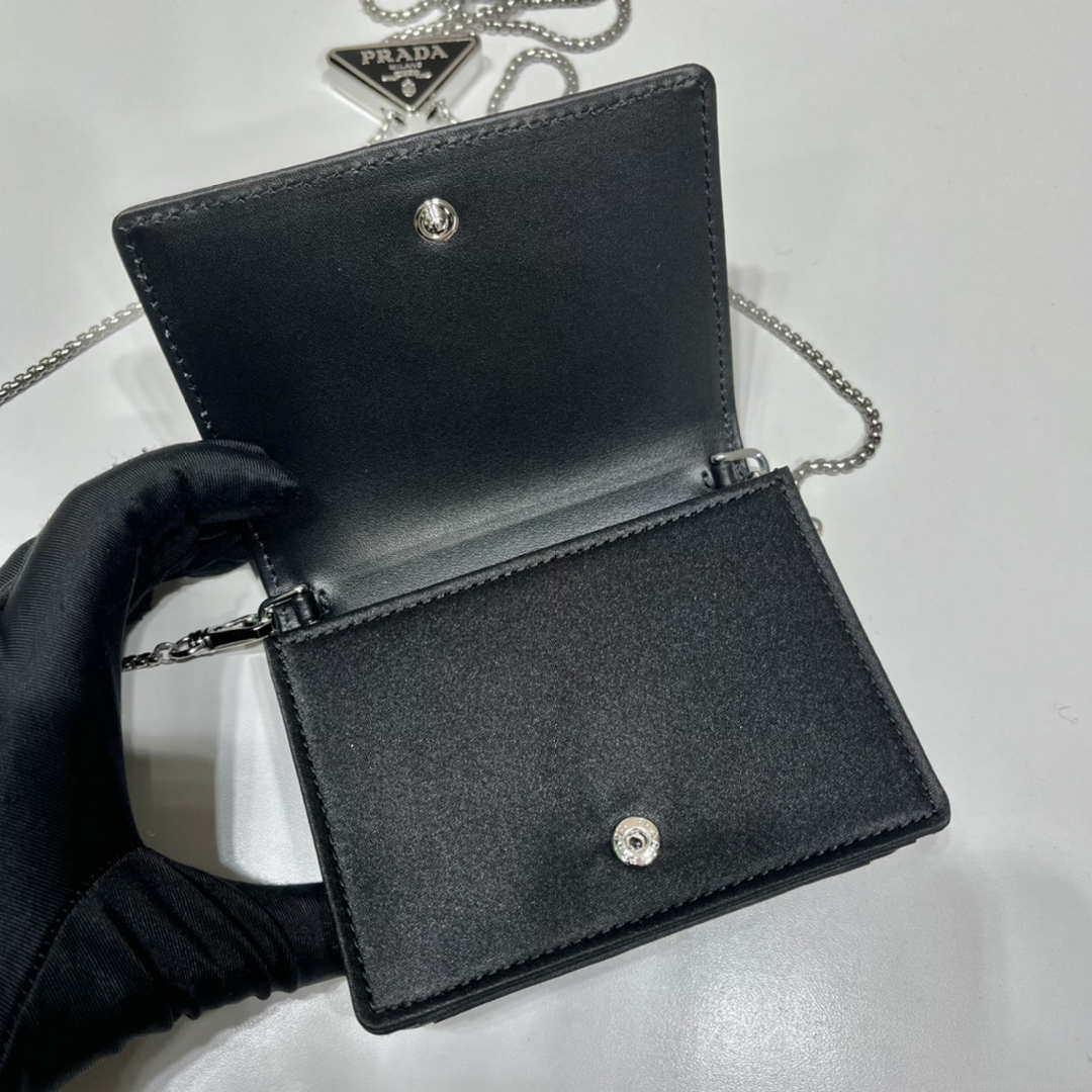 Prada Crystal-studded card holder with shoulder strap 1MR024 Black Crystal