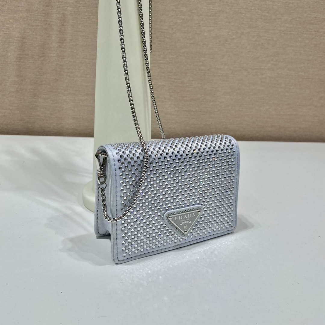 Prada Crystal-studded card holder with shoulder strap 1MR024 White Crystal