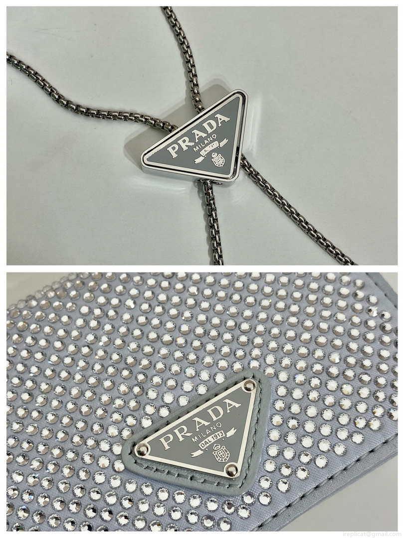 Prada Crystal-studded card holder with shoulder strap 1MR024 White Crystal