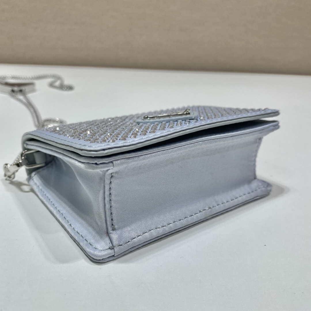 Prada Crystal-studded card holder with shoulder strap 1MR024 White Crystal