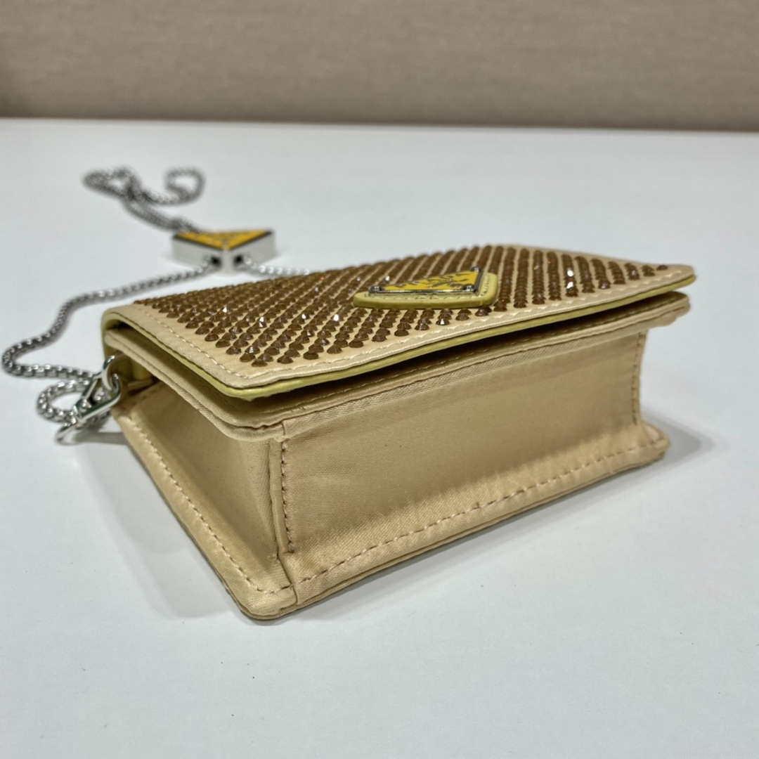Prada Crystal-studded card holder with shoulder strap 1MR024 Yellow Crystal