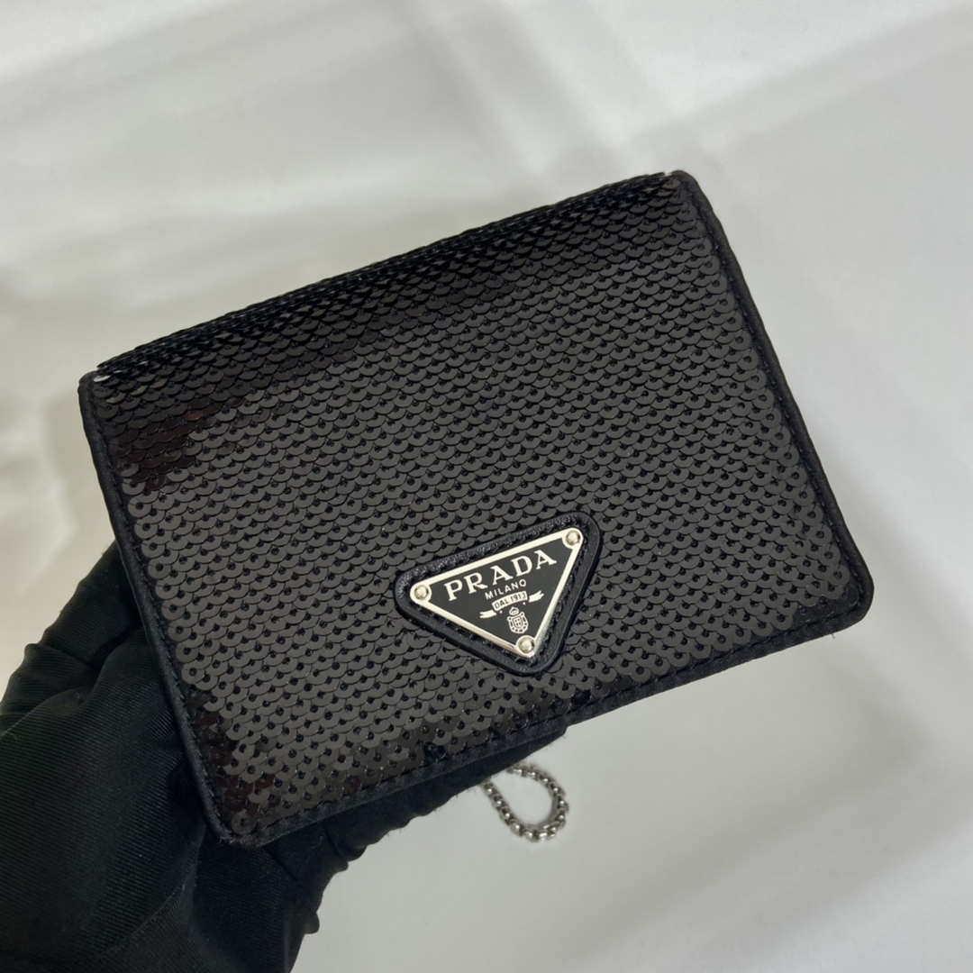 Prada sequins-studded card holder with shoulder strap 1MR024 Black