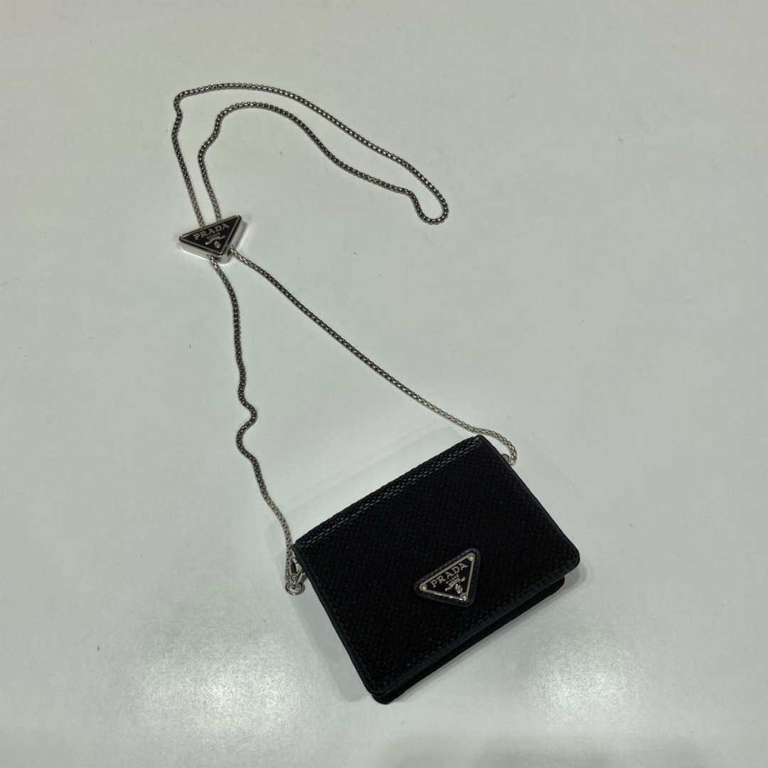 Prada sequins-studded card holder with shoulder strap 1MR024 Black
