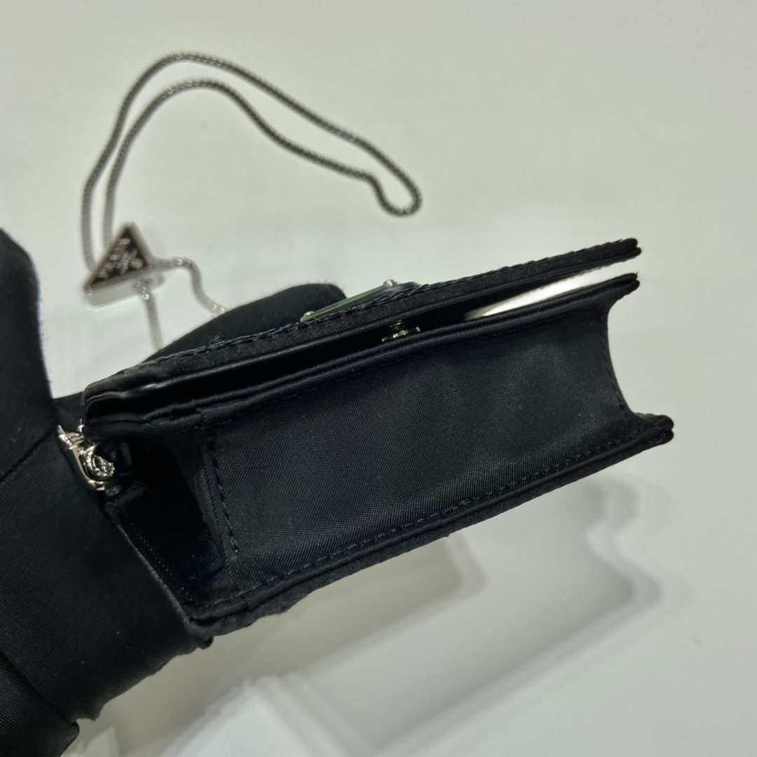 Prada sequins-studded card holder with shoulder strap 1MR024 Black