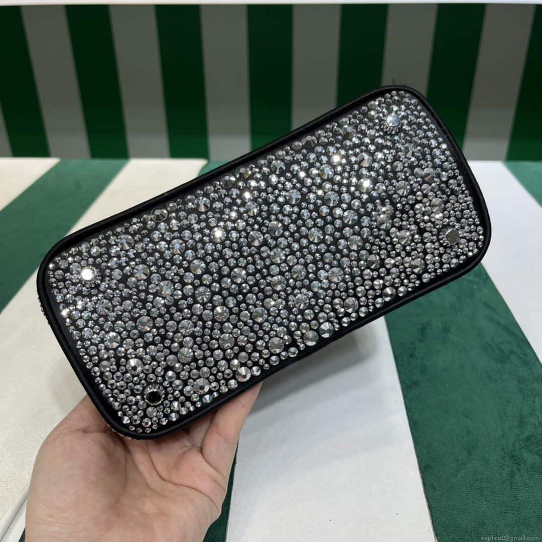 Prada 1BA906 Galleria satin mini-bag with crystals Black