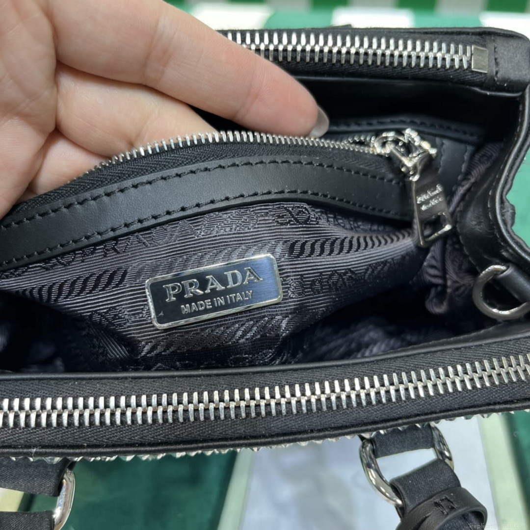 Prada 1BA906 Galleria satin mini-bag with crystals Black