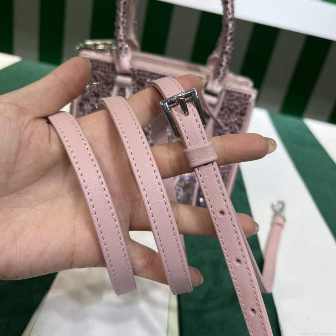 Prada 1BA906 Galleria satin mini-bag with crystals Pink