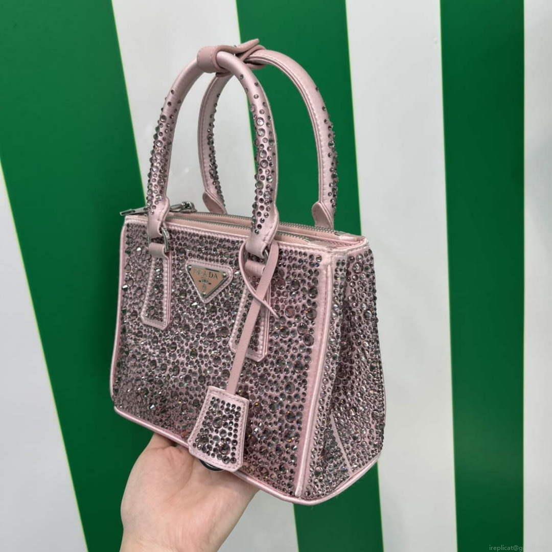 Prada 1BA906 Galleria satin mini-bag with crystals Pink