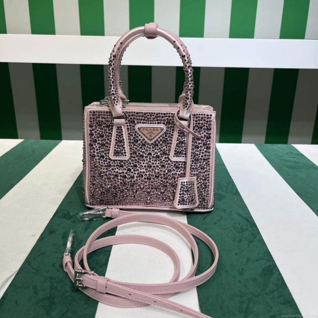 Prada 1BA906 Galleria satin mini-bag with crystals Pink
