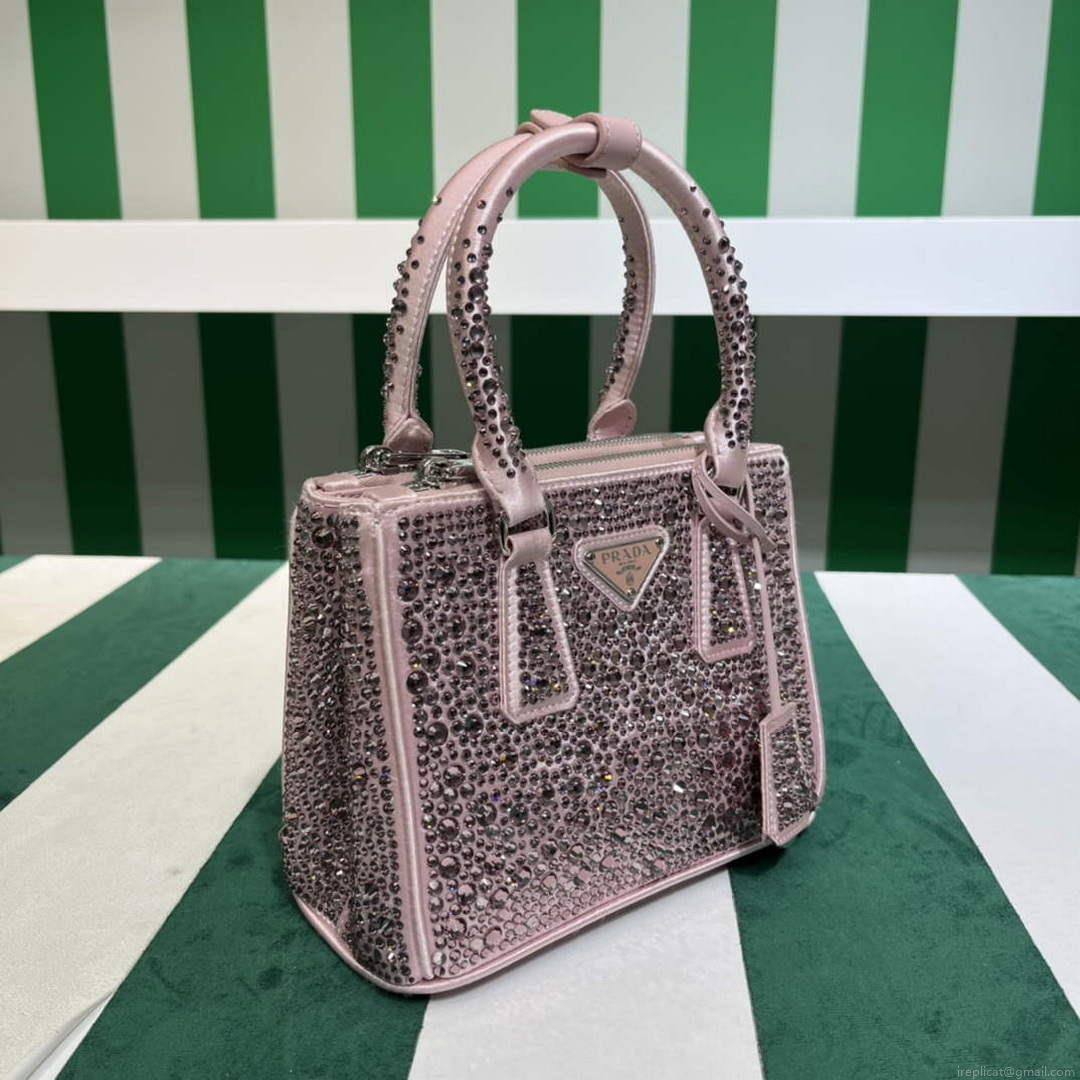 Prada 1BA906 Galleria satin mini-bag with crystals Pink