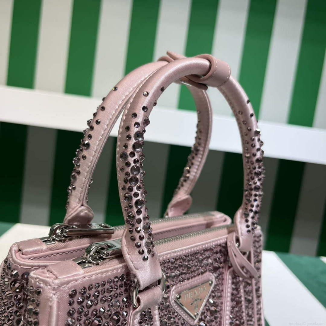 Prada 1BA906 Galleria satin mini-bag with crystals Pink