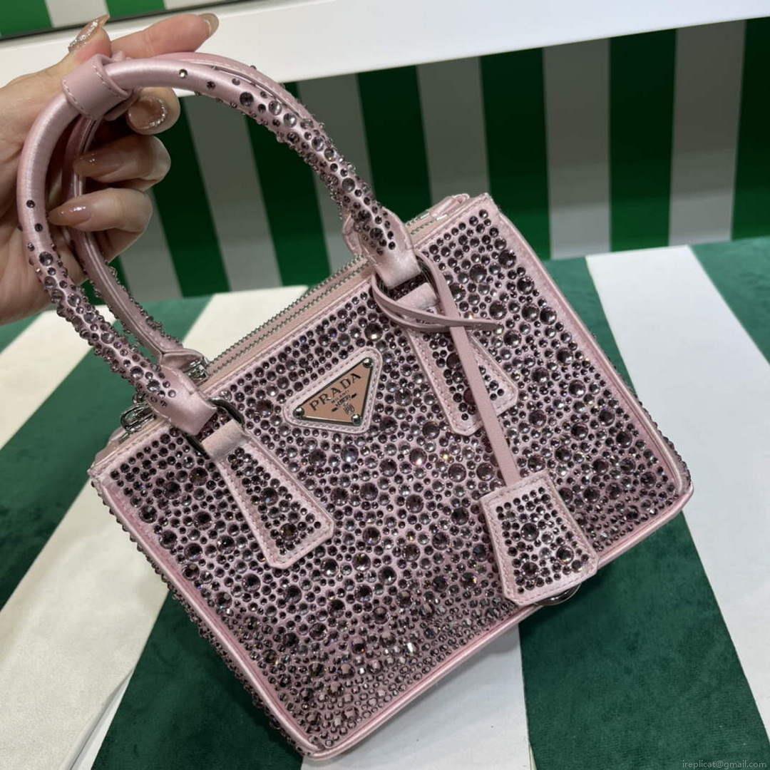Prada 1BA906 Galleria satin mini-bag with crystals Pink