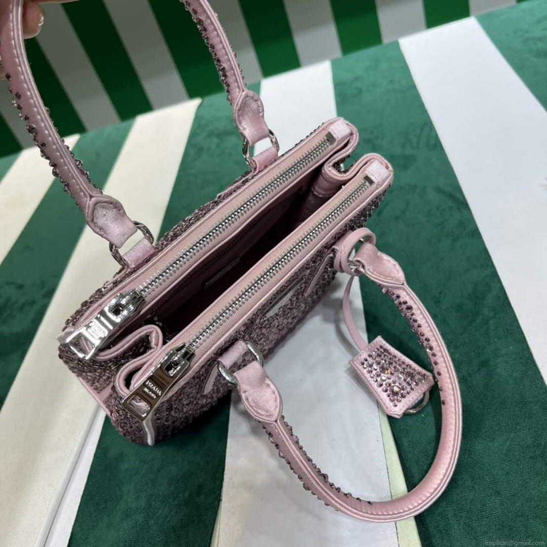 Prada 1BA906 Galleria satin mini-bag with crystals Pink