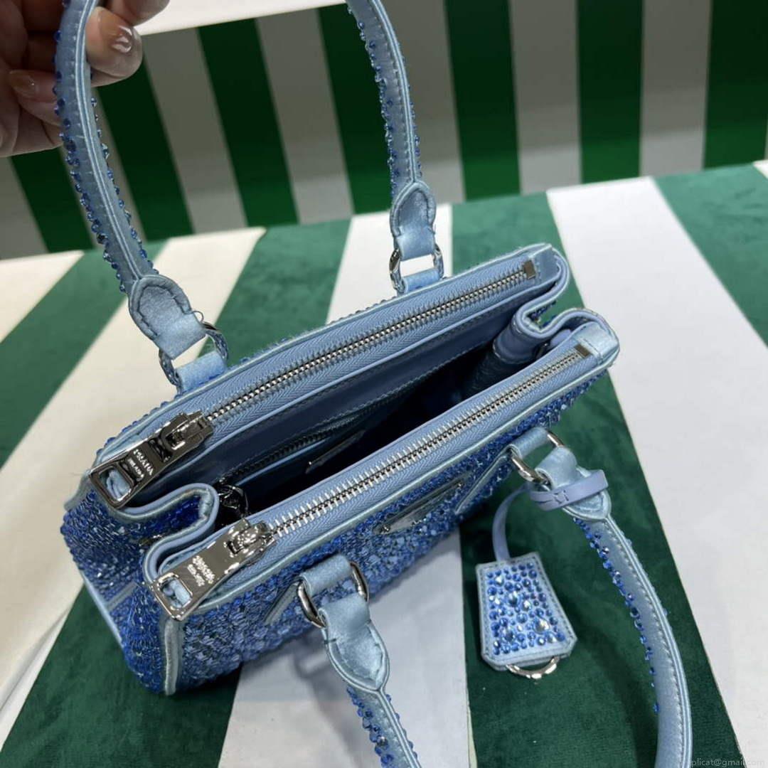 Prada 1BA906 Galleria satin mini-bag with crystals Blue