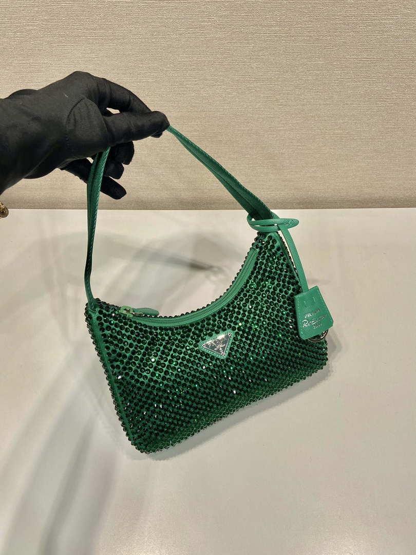 Prada 1NE515 Satin mini-bag with artificial crystals Jade green