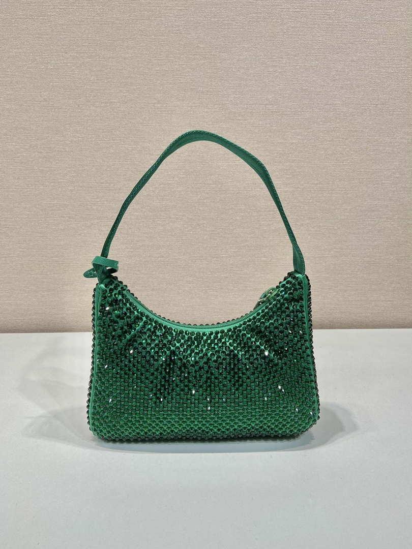 Prada 1NE515 Satin mini-bag with artificial crystals Jade green