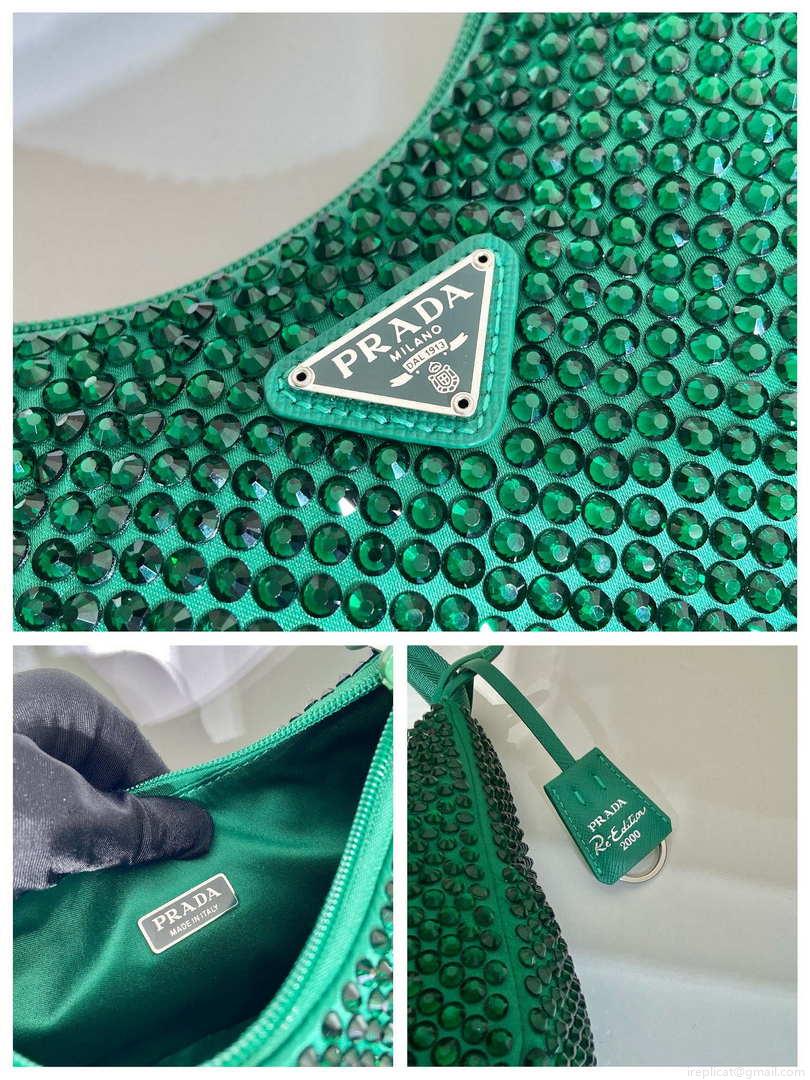 Prada 1NE515 Satin mini-bag with artificial crystals Jade green