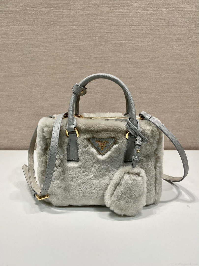 Prada 1BA906 Galleria Triangle Logo Mini Bag Gray Ladies Sheepskin
