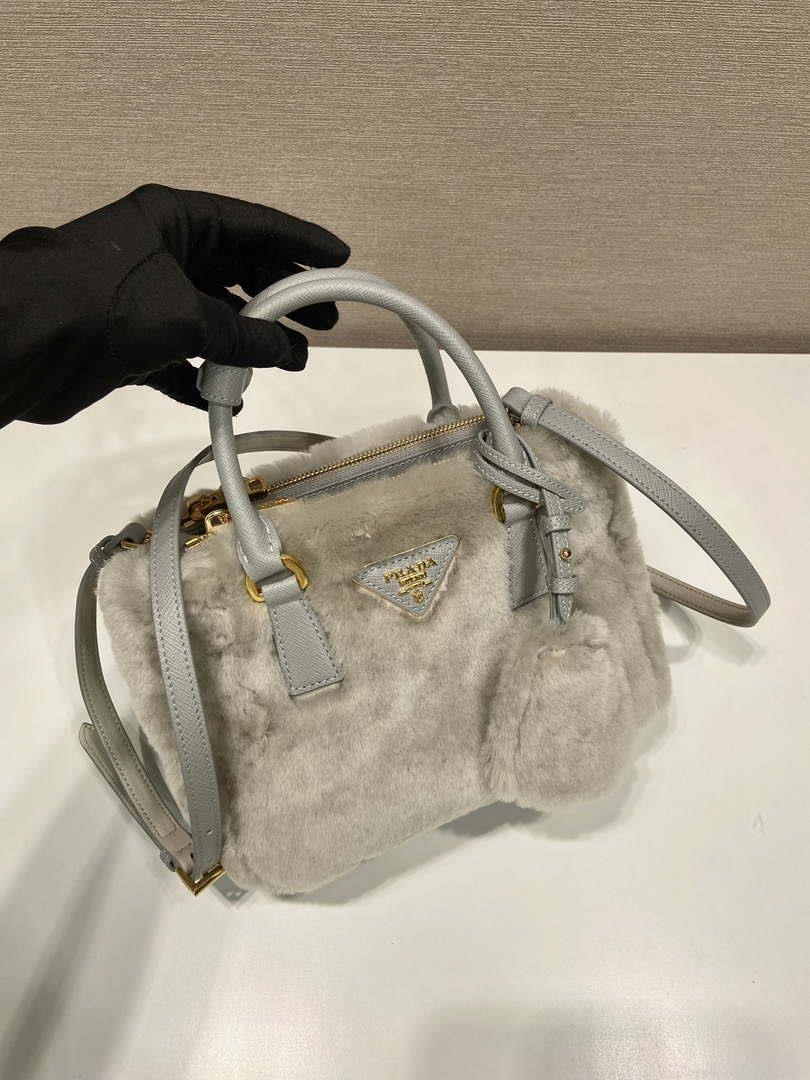 Prada 1BA906 Galleria Triangle Logo Mini Bag Gray Ladies Sheepskin