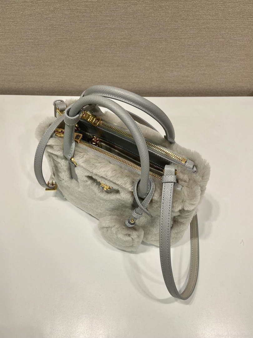 Prada 1BA906 Galleria Triangle Logo Mini Bag Gray Ladies Sheepskin