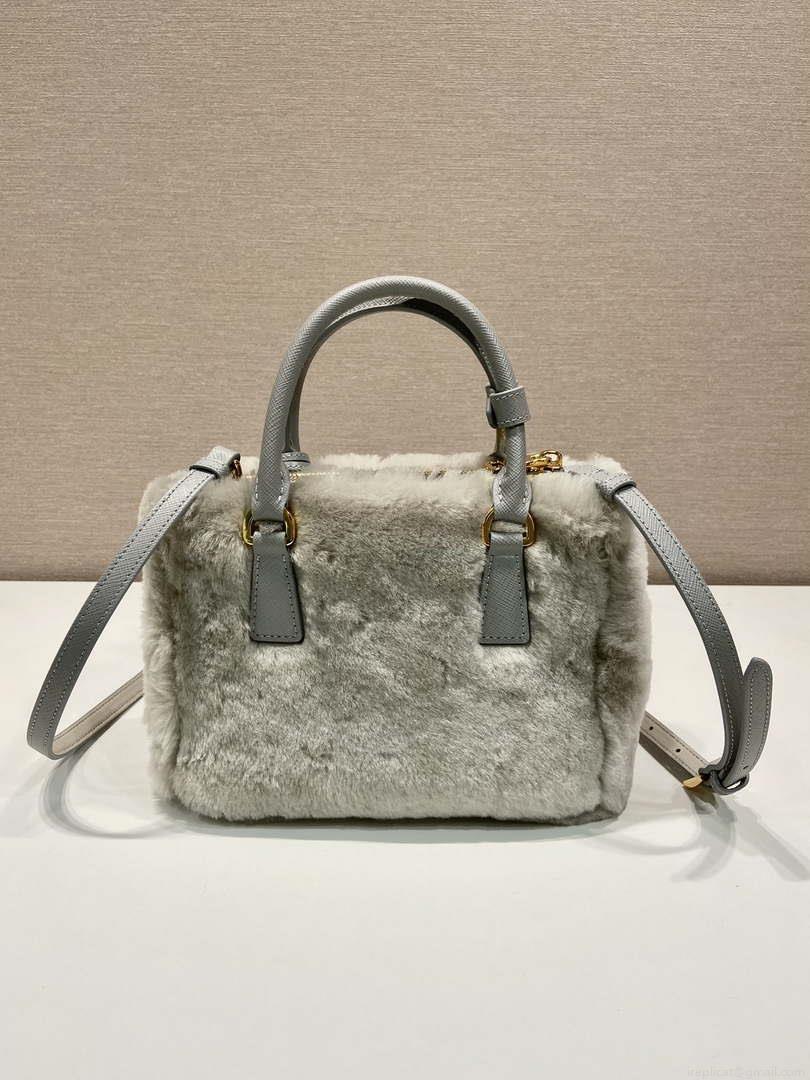 Prada 1BA906 Galleria Triangle Logo Mini Bag Gray Ladies Sheepskin