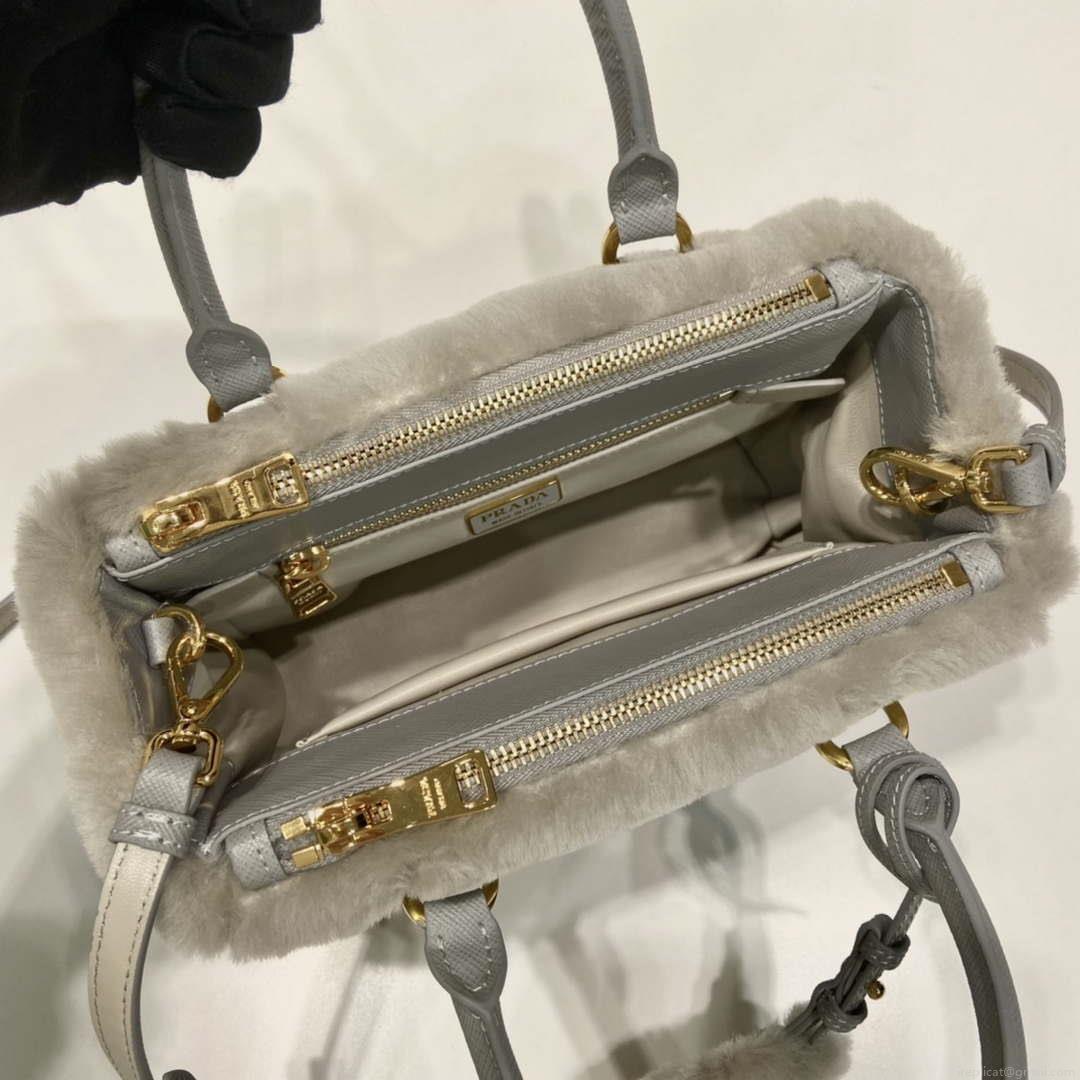 Prada 1BA906 Galleria Triangle Logo Mini Bag Gray Ladies Sheepskin