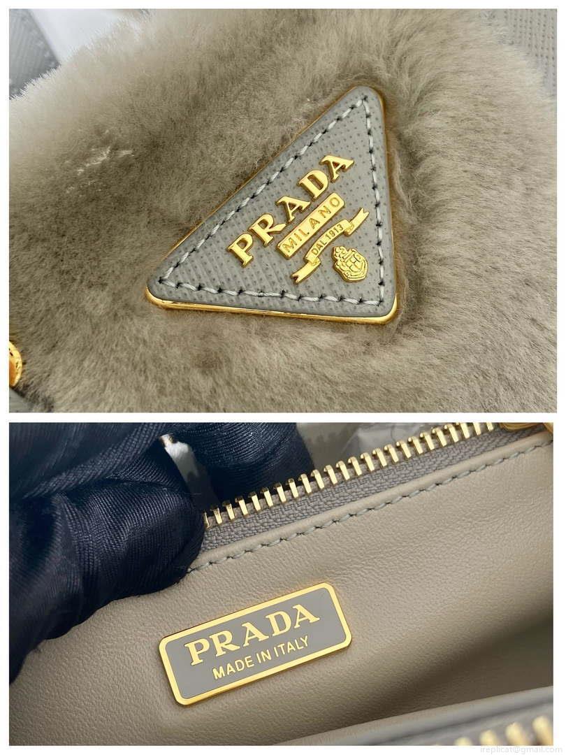 Prada 1BA906 Galleria Triangle Logo Mini Bag Gray Ladies Sheepskin