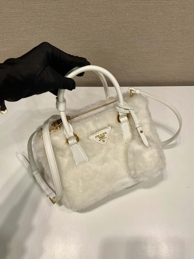 Prada 1BA906 Galleria Triangle Logo Mini Bag White Ladies Sheepskin