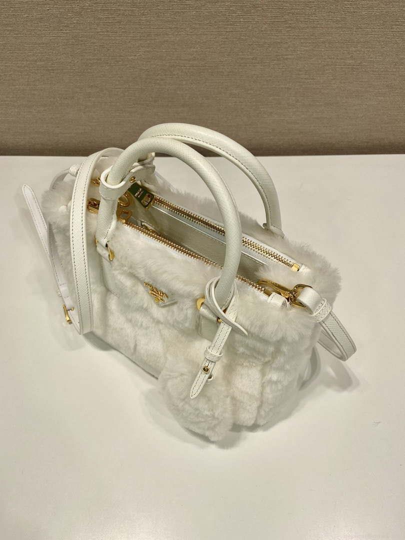 Prada 1BA906 Galleria Triangle Logo Mini Bag White Ladies Sheepskin