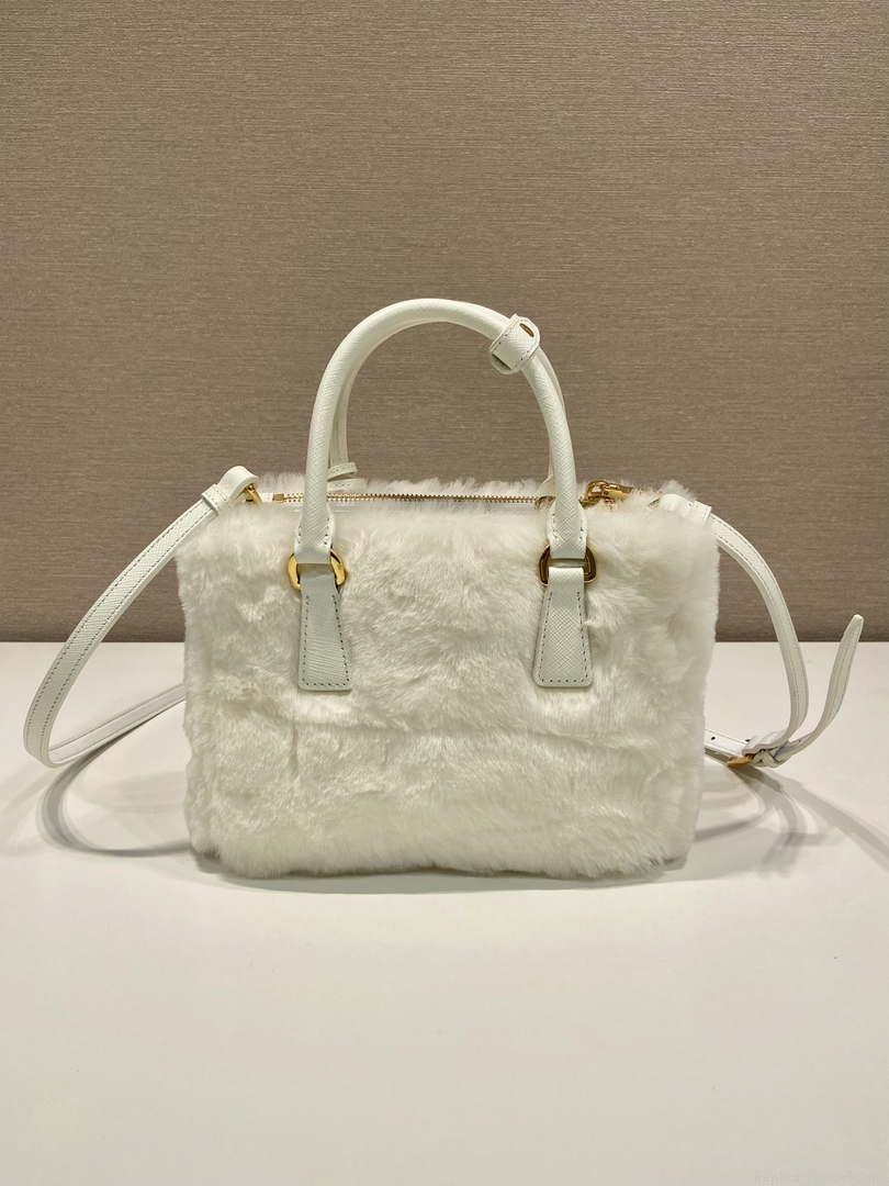 Prada 1BA906 Galleria Triangle Logo Mini Bag White Ladies Sheepskin