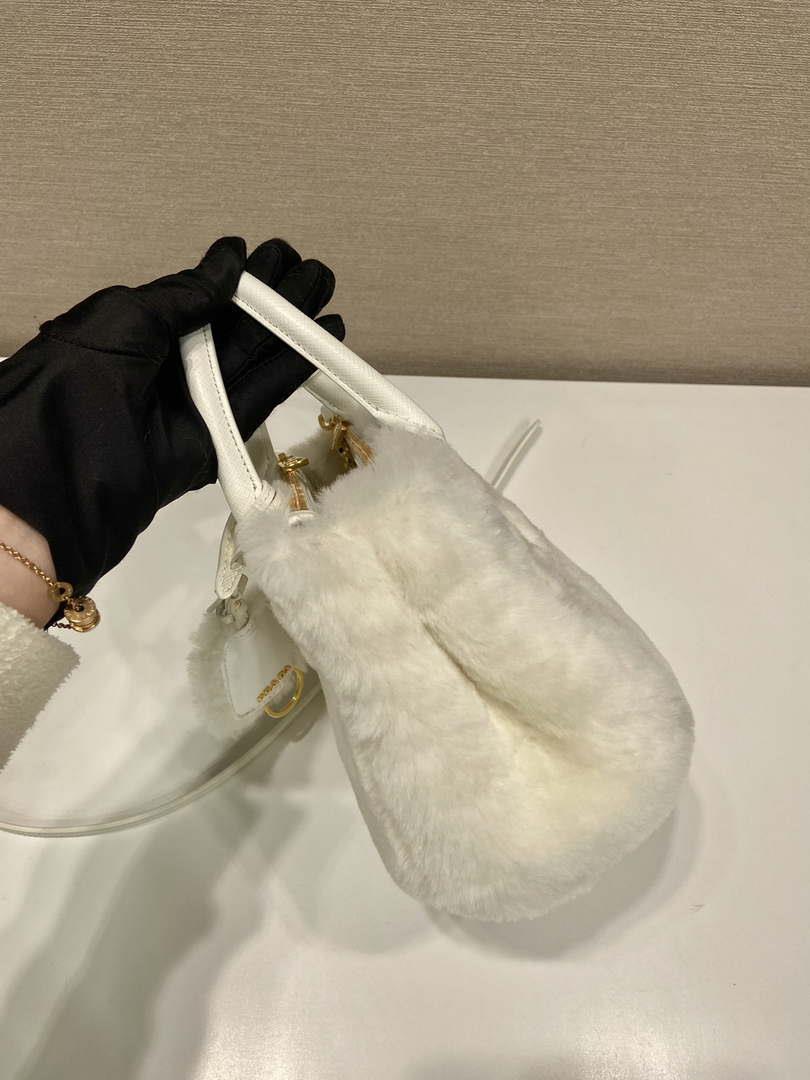 Prada 1BA906 Galleria Triangle Logo Mini Bag White Ladies Sheepskin