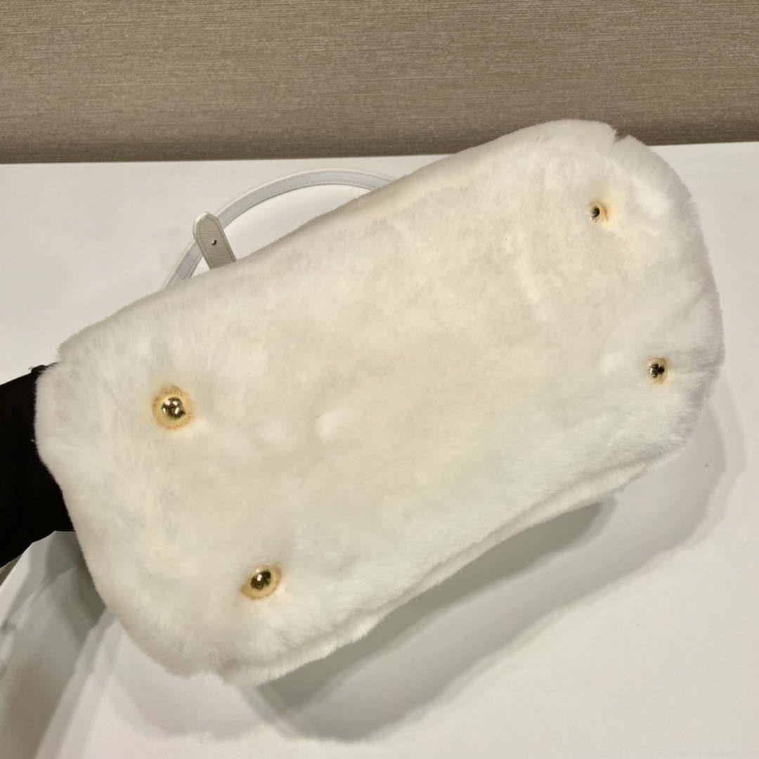 Prada 1BA906 Galleria Triangle Logo Mini Bag White Ladies Sheepskin