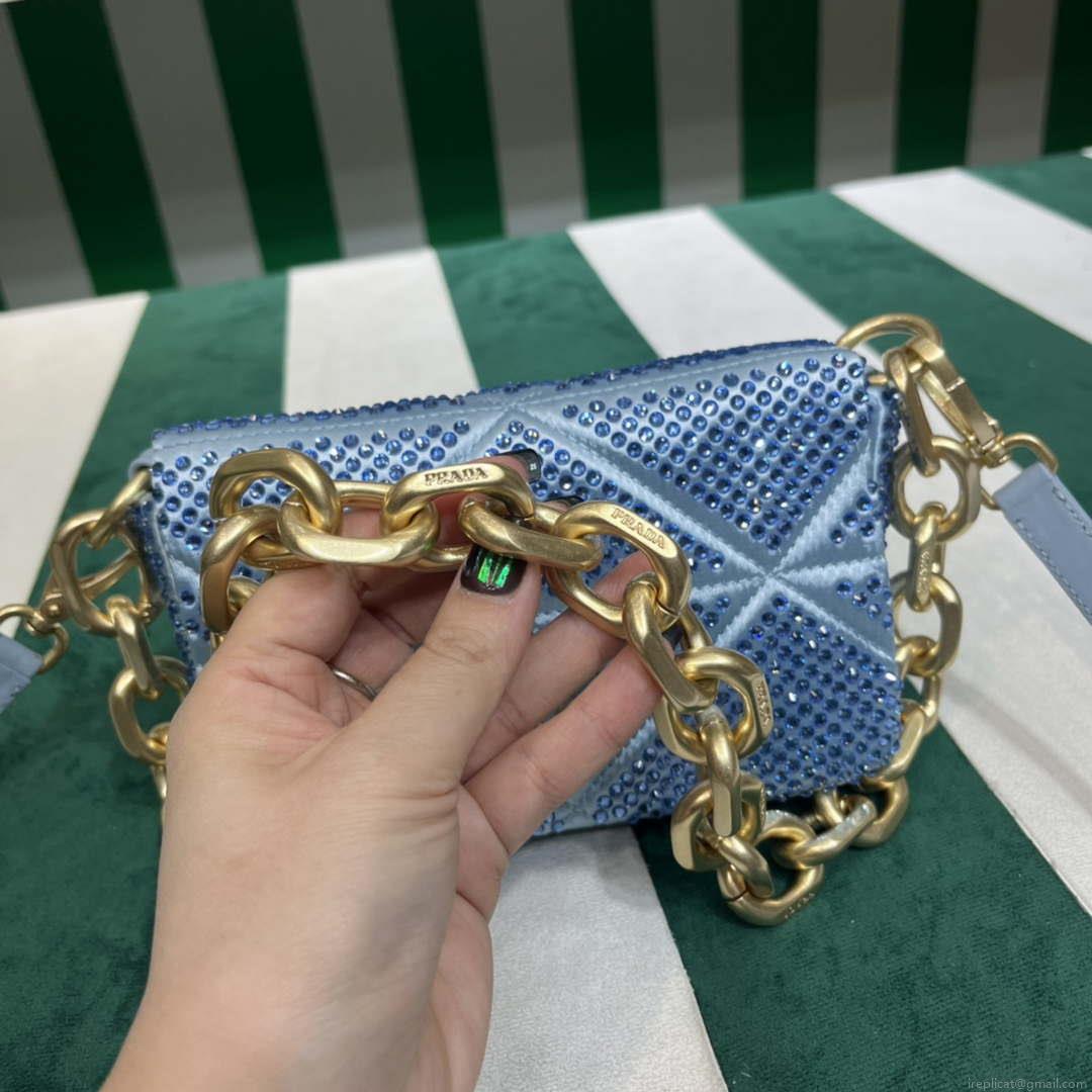 Prada 1BD329 Satin mini-bag with Crystals Blue