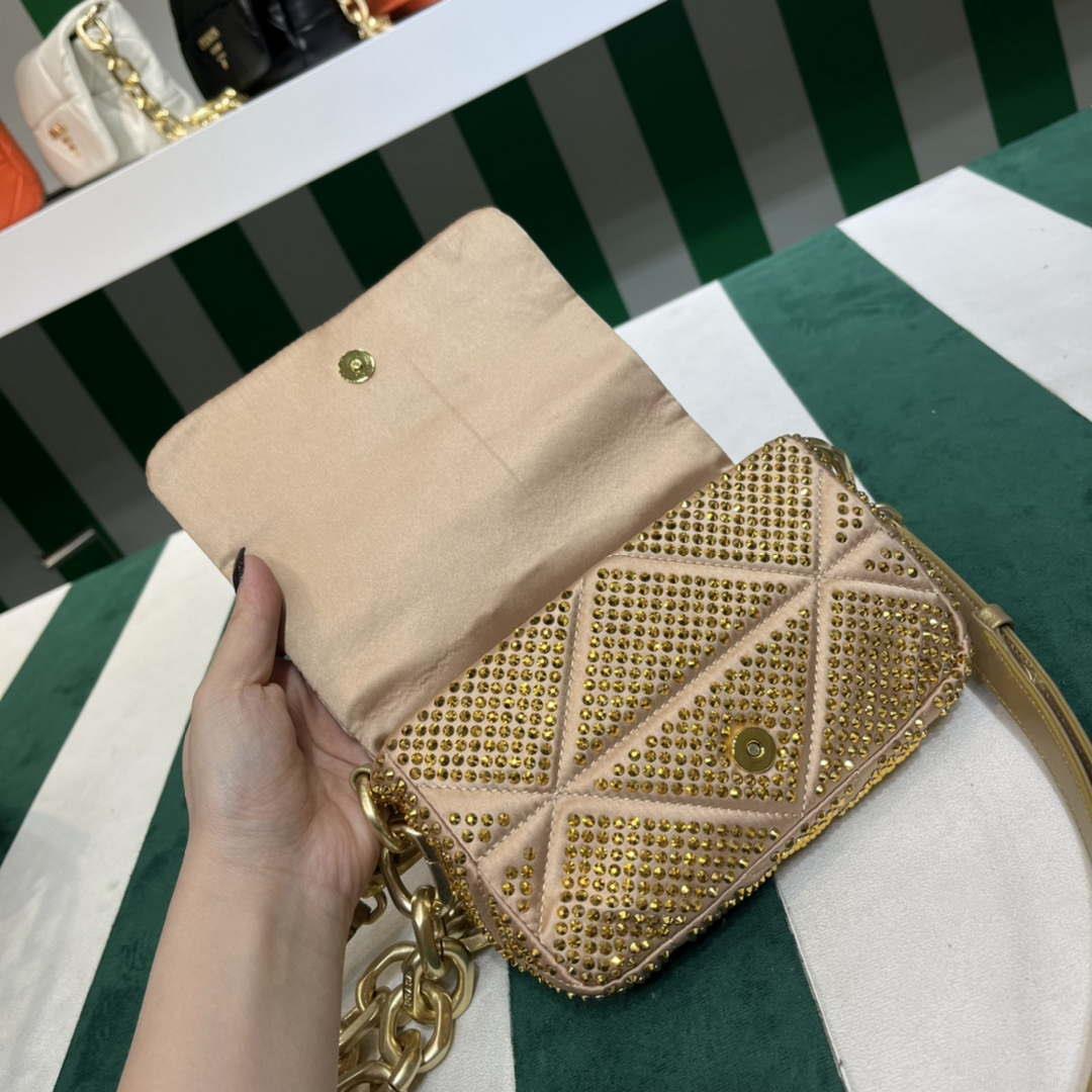 Prada 1BD329 Satin mini-bag with Crystals Gold Red