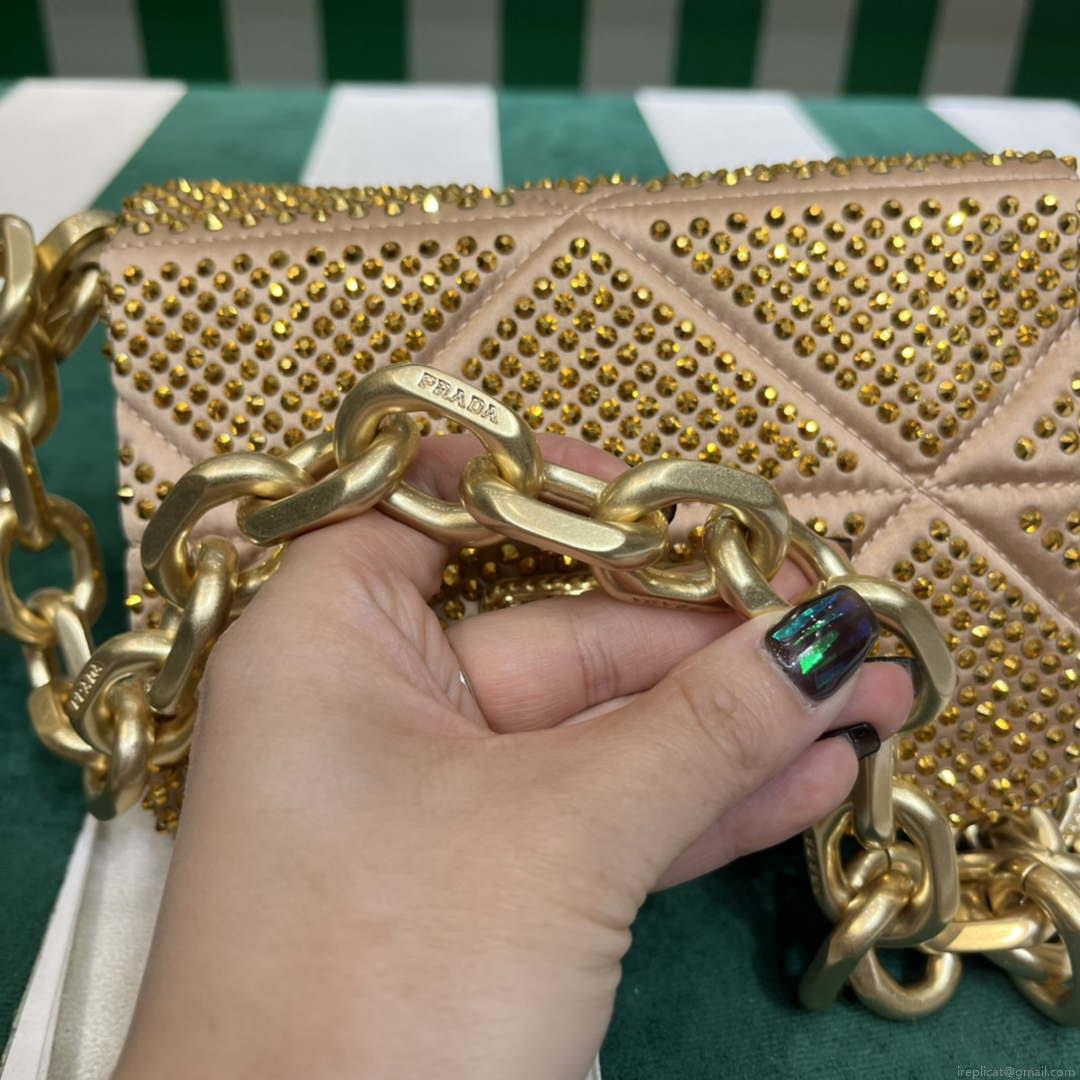 Prada 1BD329 Satin mini-bag with Crystals Gold Red