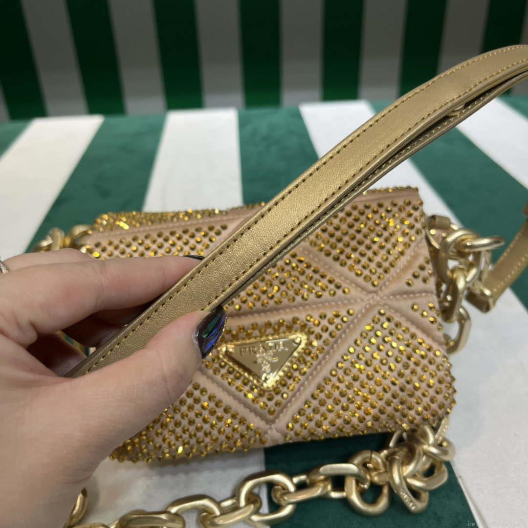 Prada 1BD329 Satin mini-bag with Crystals Gold Red