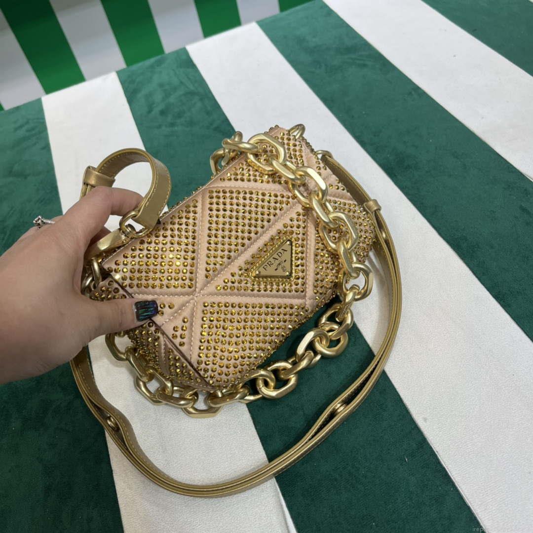 Prada 1BD329 Satin mini-bag with Crystals Gold Red