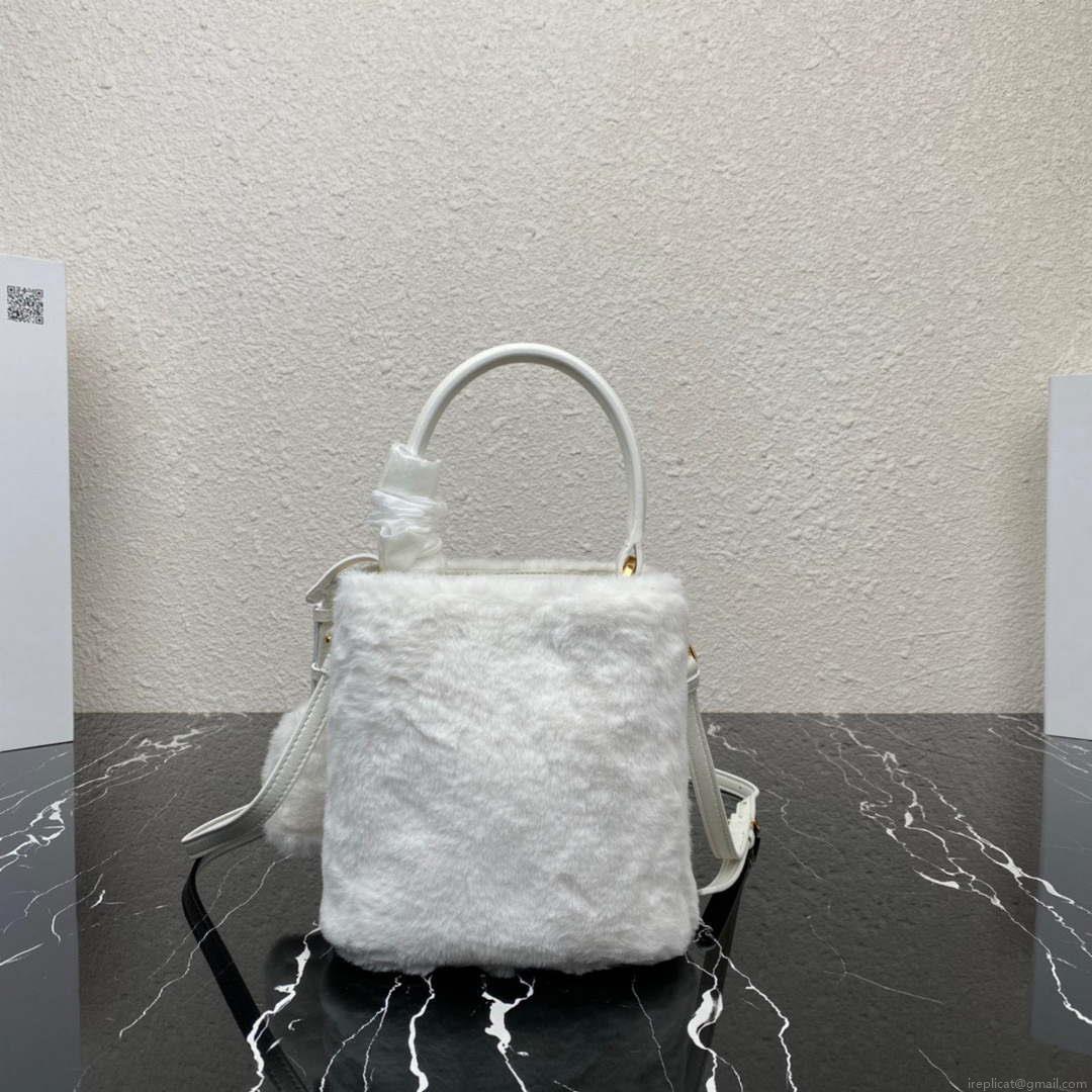 Prada 1BA373 Prada Panier shearling mini-bag White