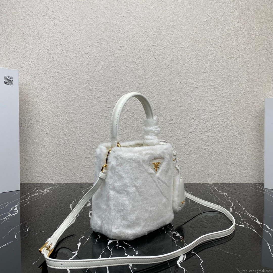 Prada 1BA373 Prada Panier shearling mini-bag White