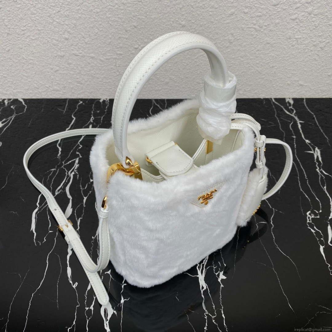 Prada 1BA373 Prada Panier shearling mini-bag White