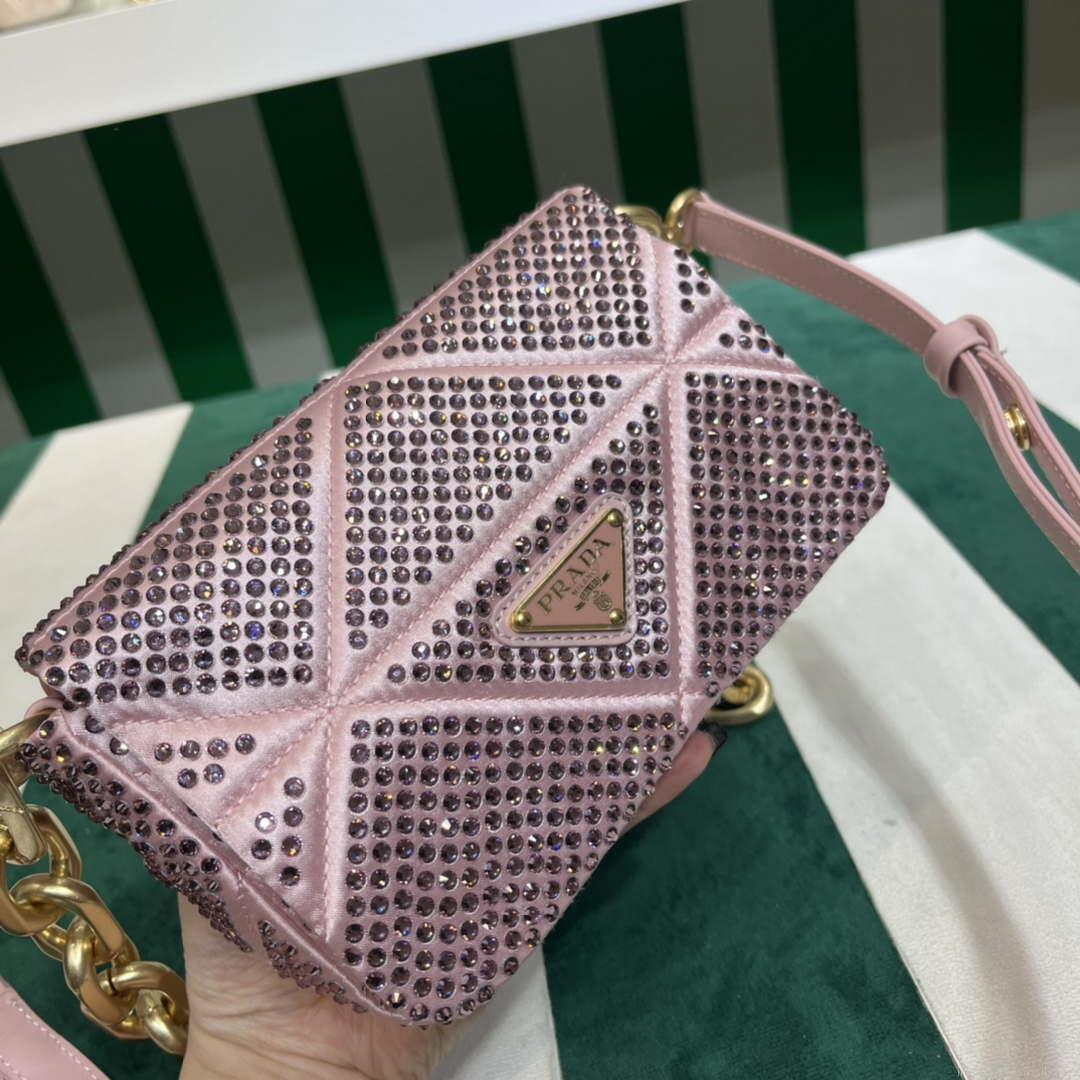 Prada 1BD329 Satin mini-bag with White Crystals Pink