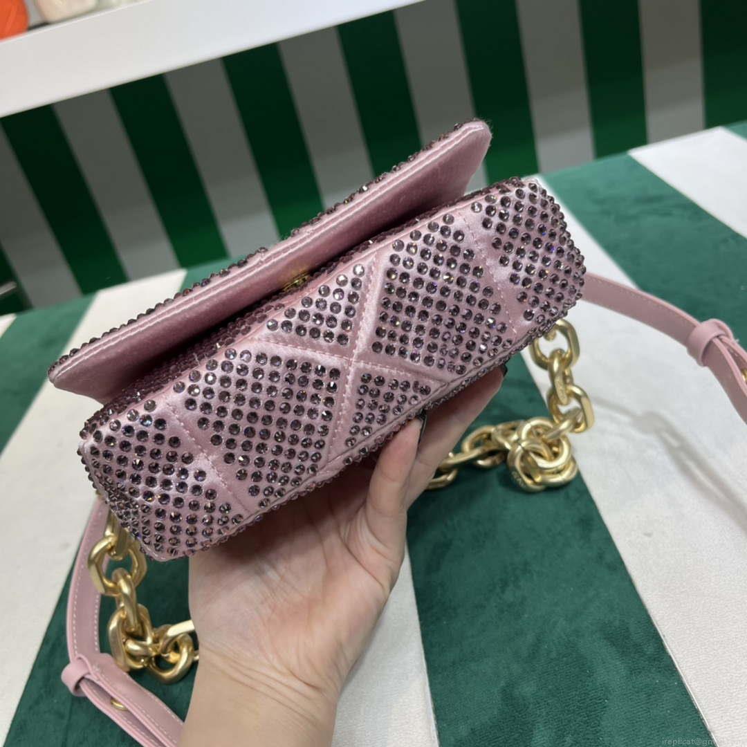 Prada 1BD329 Satin mini-bag with White Crystals Pink
