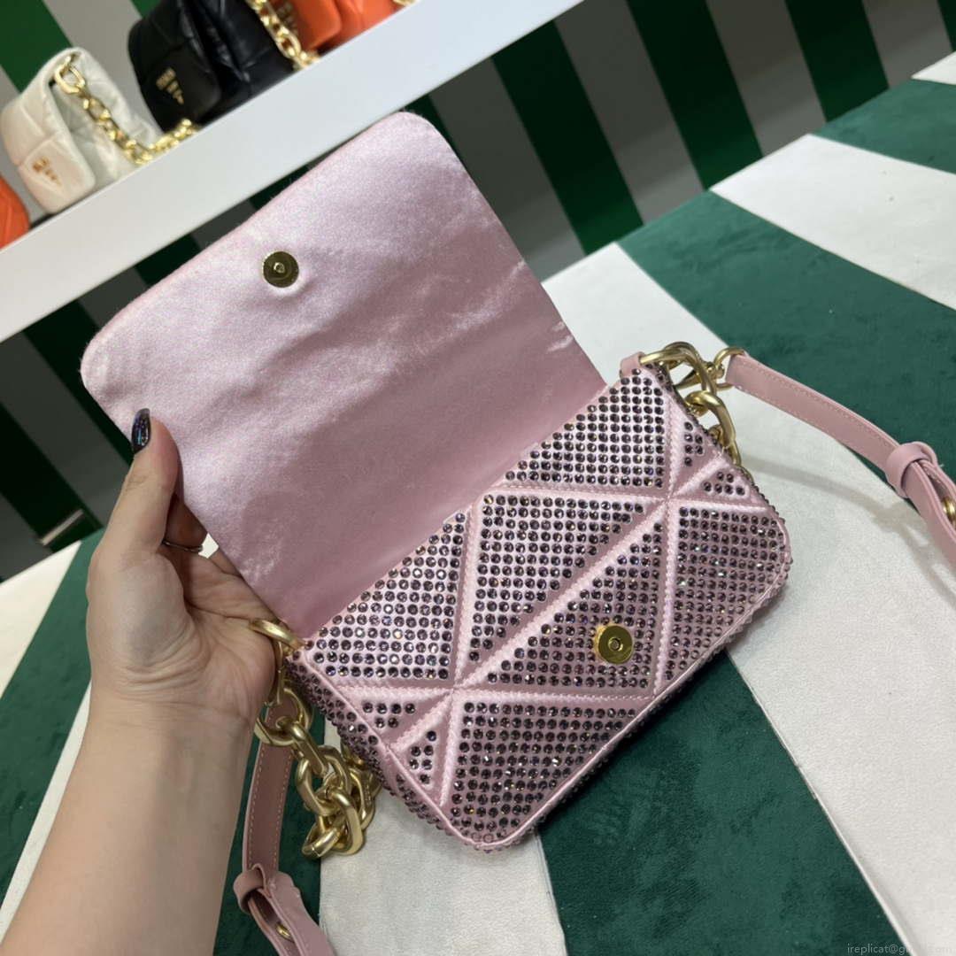 Prada 1BD329 Satin mini-bag with White Crystals Pink