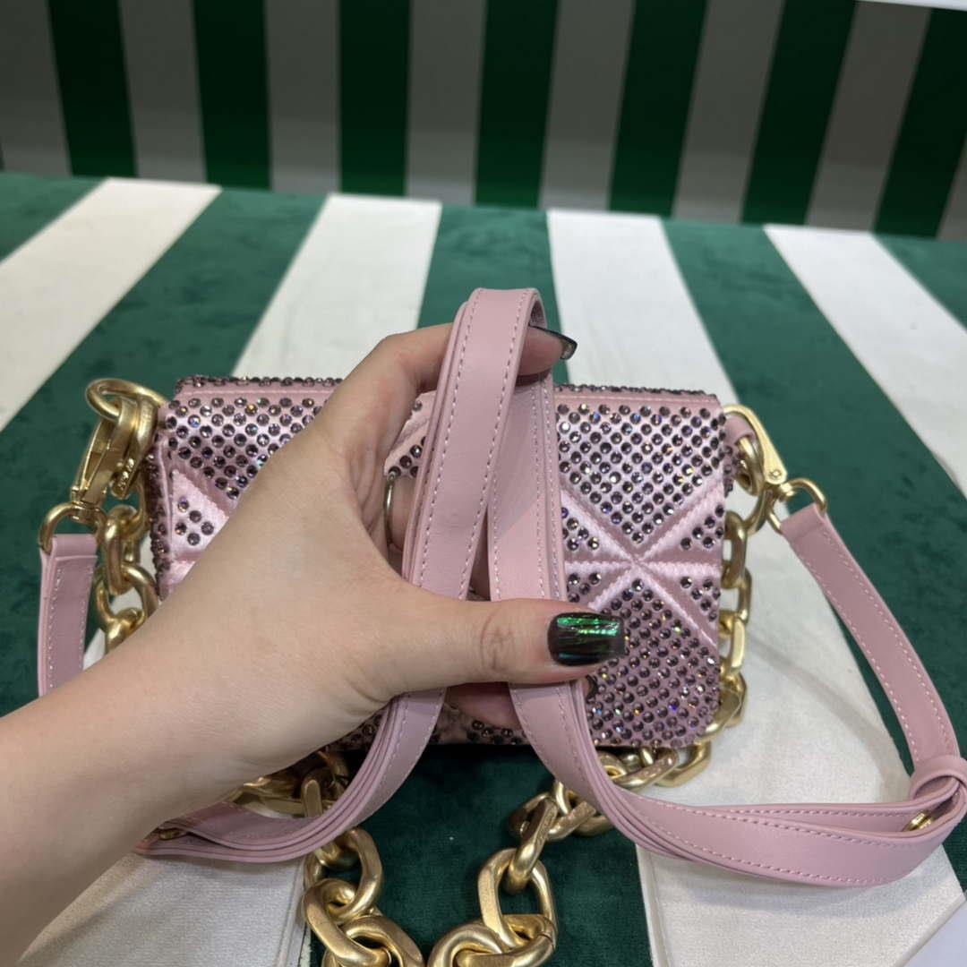 Prada 1BD329 Satin mini-bag with White Crystals Pink