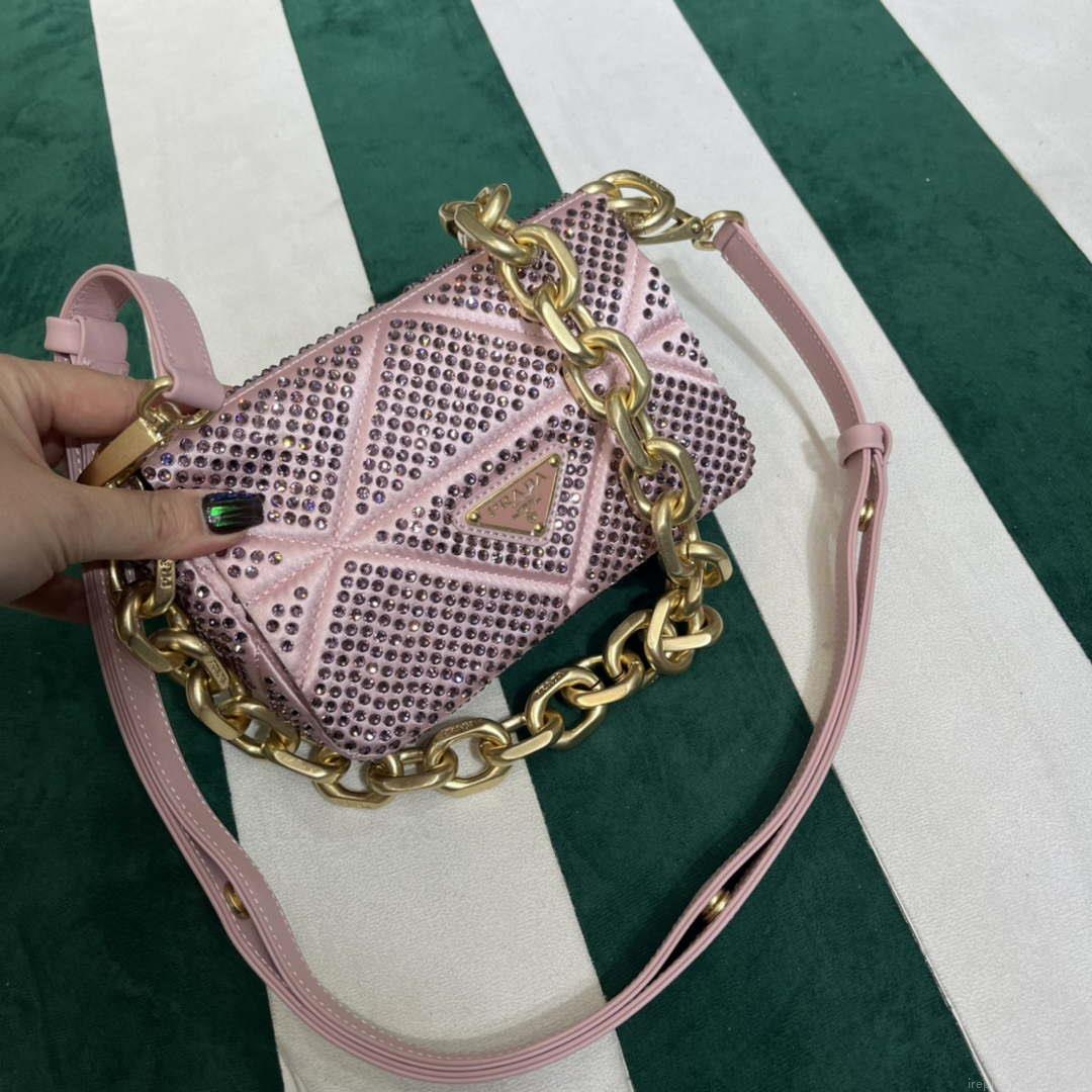 Prada 1BD329 Satin mini-bag with White Crystals Pink