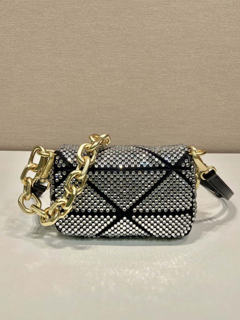 Prada 1BD329 Satin mini-bag with Crystals Black