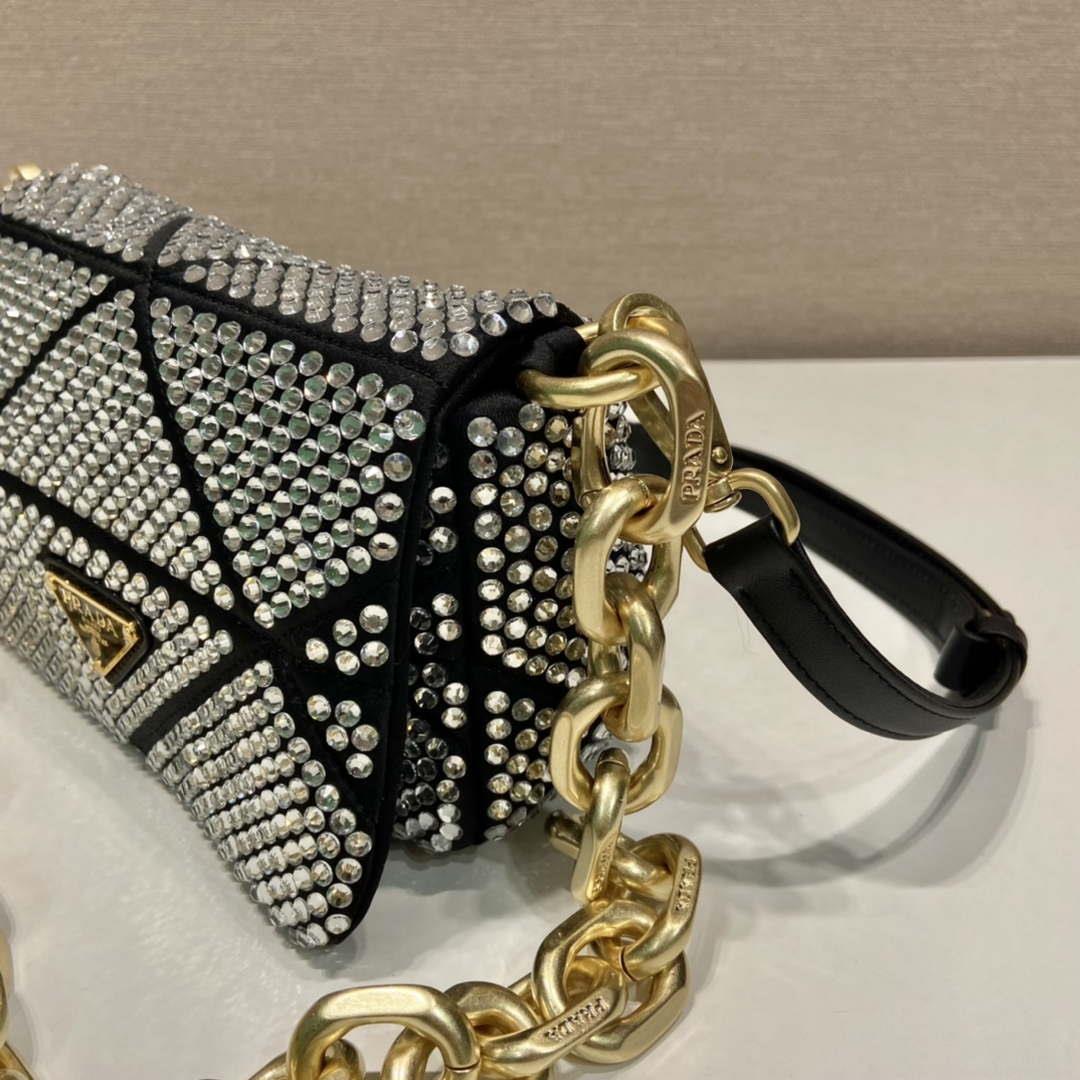 Prada 1BD329 Satin mini-bag with Crystals Black