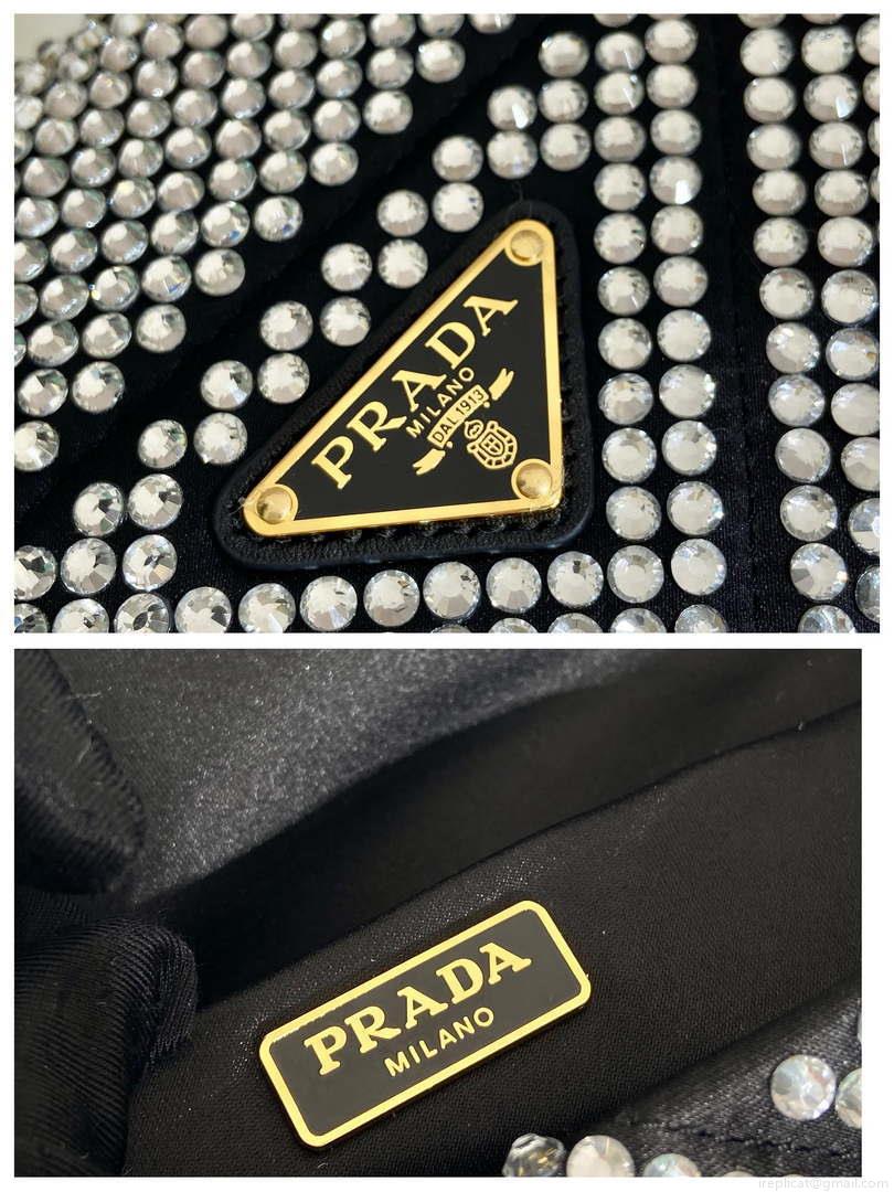 Prada 1BD329 Satin mini-bag with Crystals Black