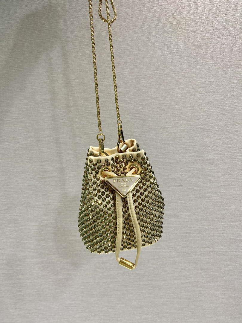 Prada 1BD016 Prada Crystal mini bucket bag Gold