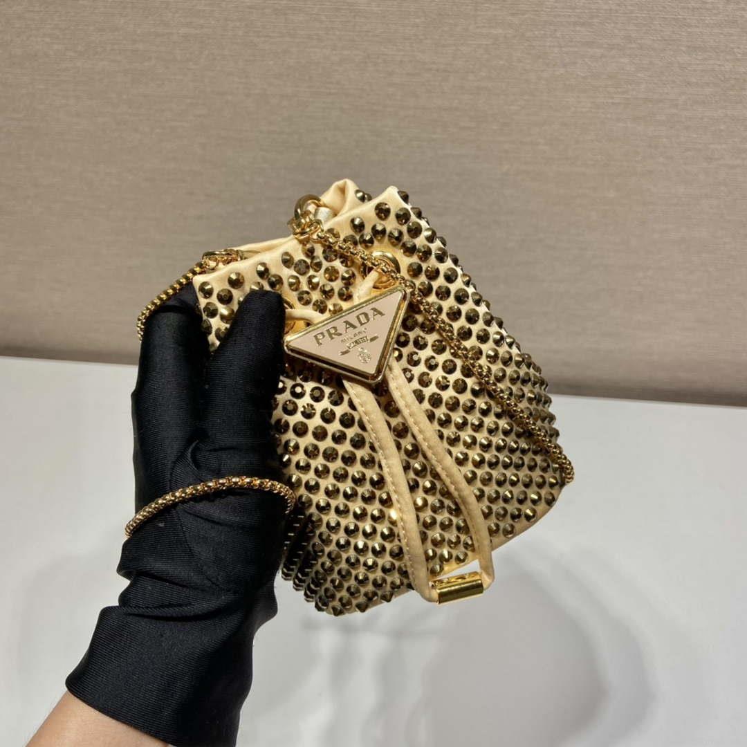 Prada 1BD016 Prada Crystal mini bucket bag Gold